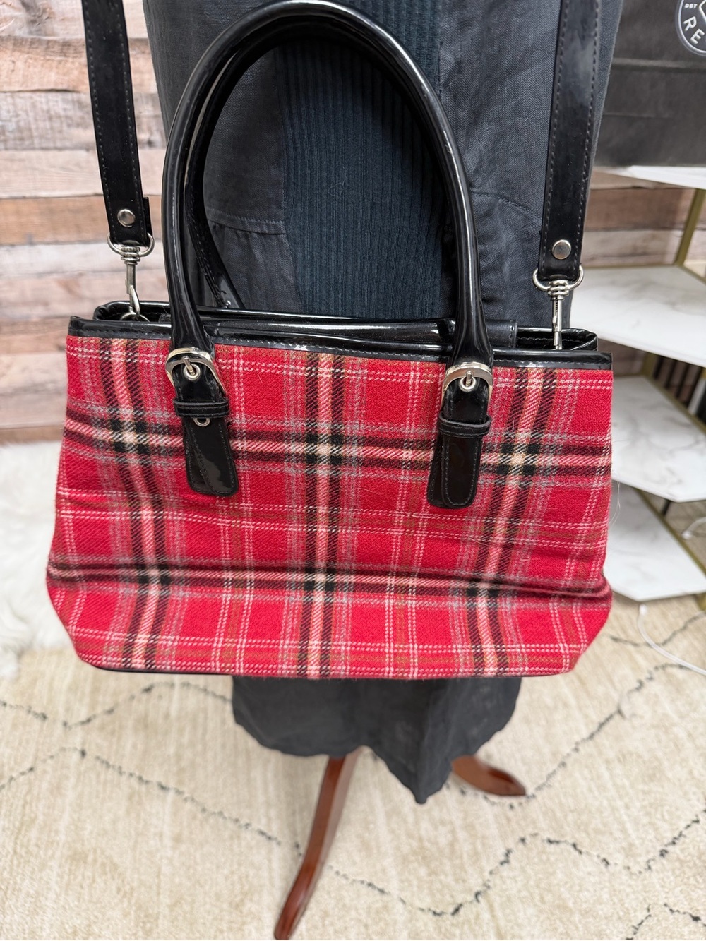 Sonoma Red & Black Plaid Handbag Leather Trim